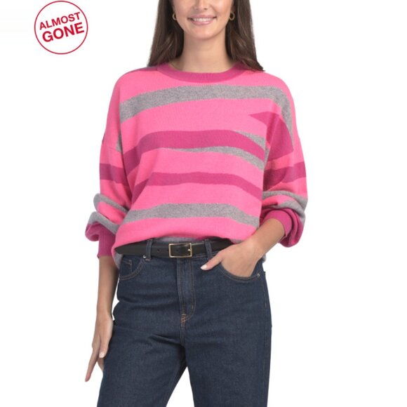 EDINBURGH KNITS Pink Cashmere Zebra Stripe Sweater - Picture 1 of 2